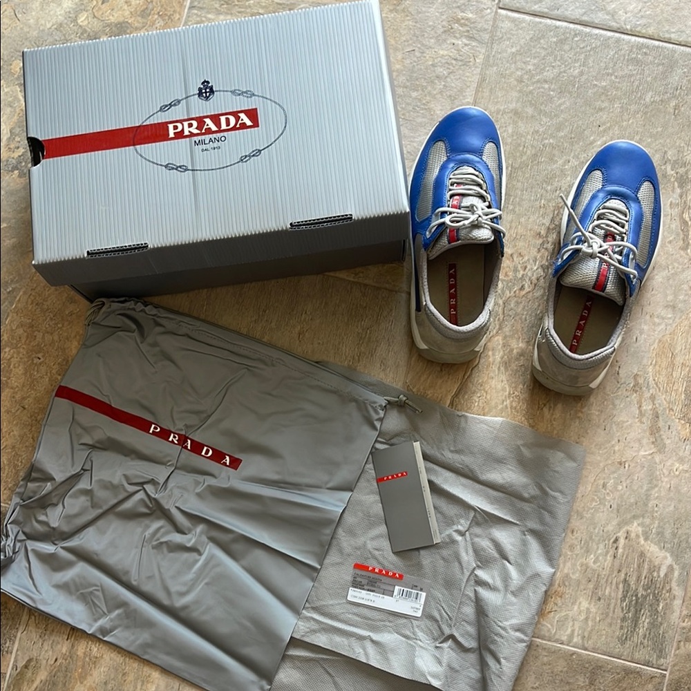 Prada Blue and Gray Sneakers